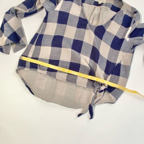 Cloth & Stone blue check tie front gauzy blouse - Picture 6 of 9